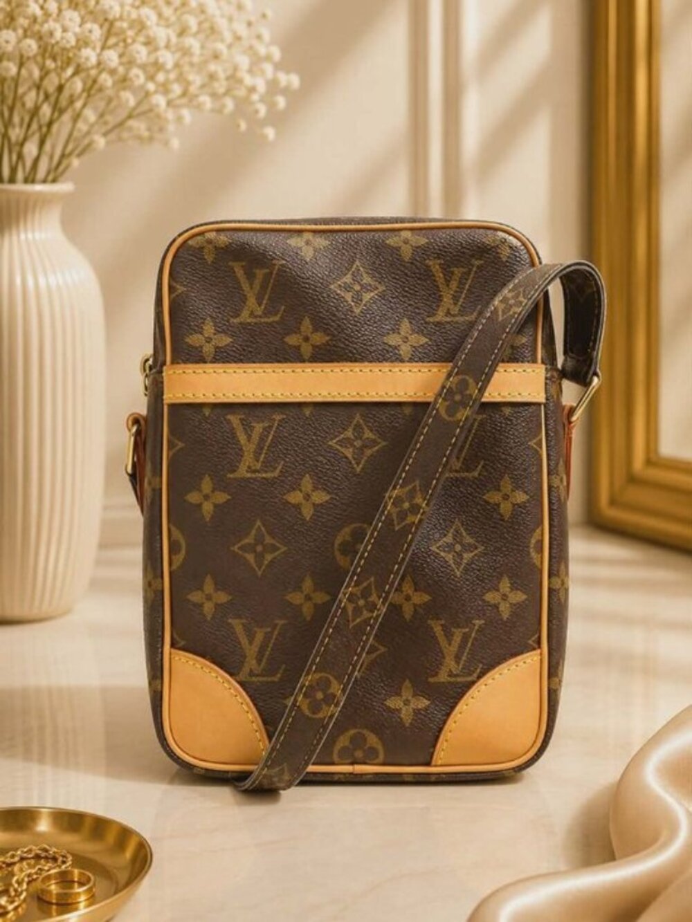 Authentic Louis Vuitton Danube Monogram Canvas Crossbody Messenger Bag Vintage L